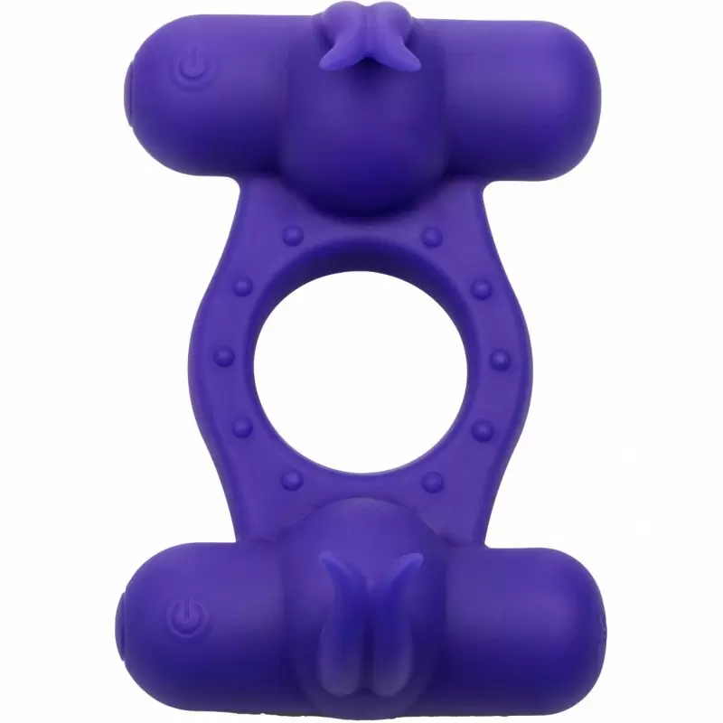 Перезаряжаемое эрекционное виброкольцо Silicone Rechargeable Triple Orgasm Enhancer, с двумя моторами, диаметр 3,25 см, фиолетовый
