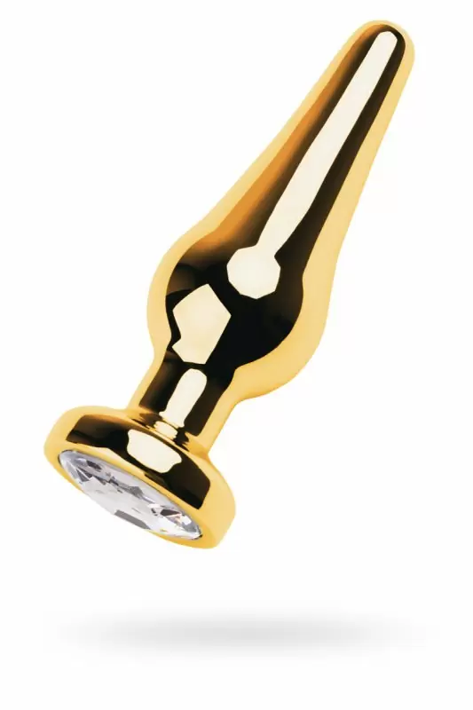 Металлическая анальная втулка TOYFA Metal с кристаллом цвета алмаза - золотистый с белым