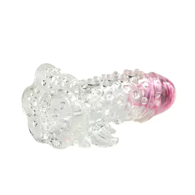 Насадка-удлинитель Brave Man с пупырышками, шипами и вибропулей в головке – прозрачный