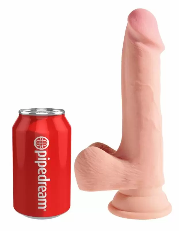 Реалистичный дилдо тройного покрытия с мошонкой и присоской King Cock Plus. 16,5 см