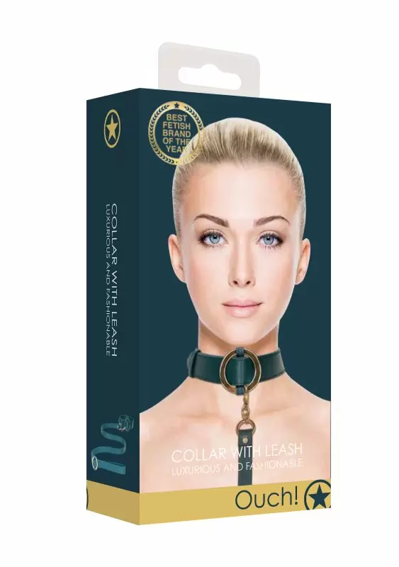 Гладкий ошейник Ouch Ouch! - Collar With Leash, с поводком, 110 см, зеленый