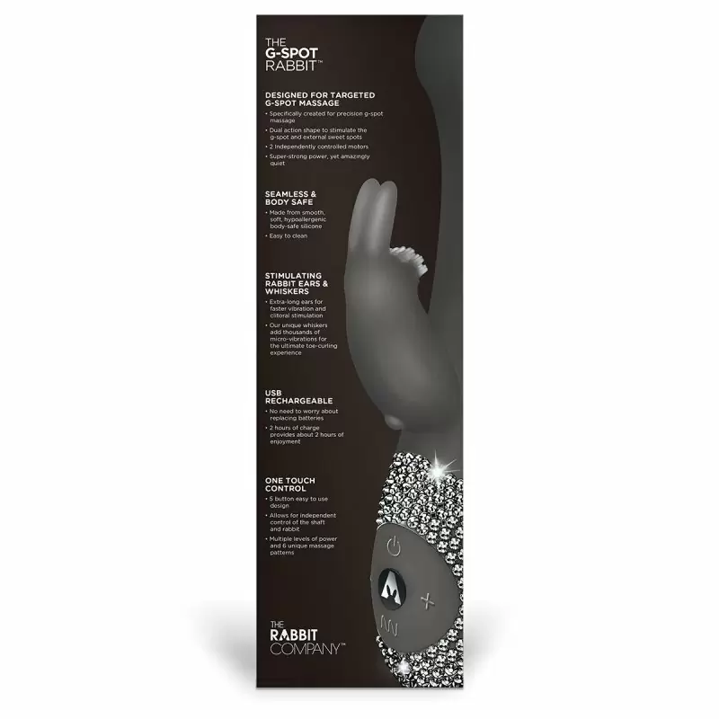 Изысканный вибратор с усиленной стимуляцией точки G и кристаллами The Rabbit Company The G-Spot Rabbit - чёрный