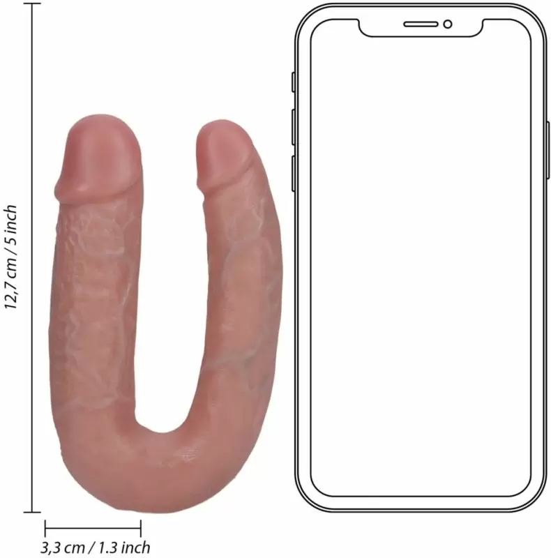 Реалистичный двусторонний фаллоимитатор в виде подковы Shots Toys U Shaped Double Dildo, с набухшими венами, ПВХ, 12,7 см х 3,2 см