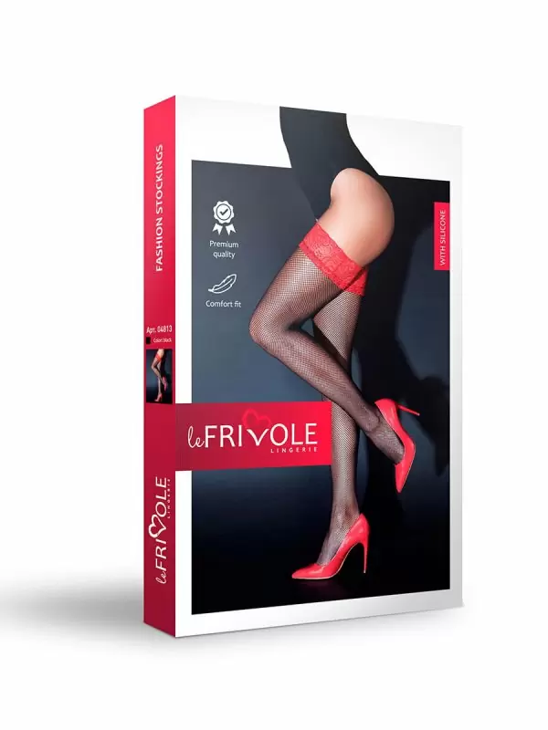 Чулки с красной кружевной резинкой на силиконе (Sense)