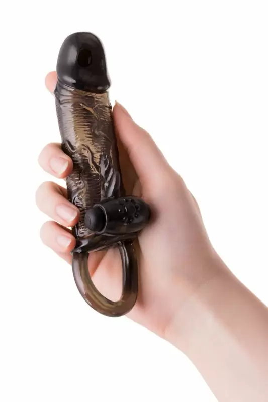 Увеличивающая насадка на пенис TOYFA XLover с вибрацией и кольцом на мошонку – серый