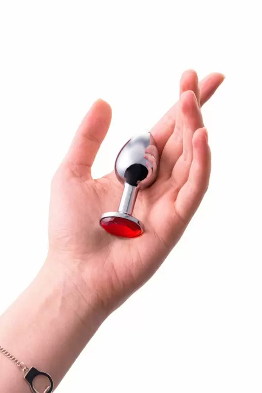Маленькая изящная анальная пробка TOYFA с кристаллом цвета рубина - серебристый с красным