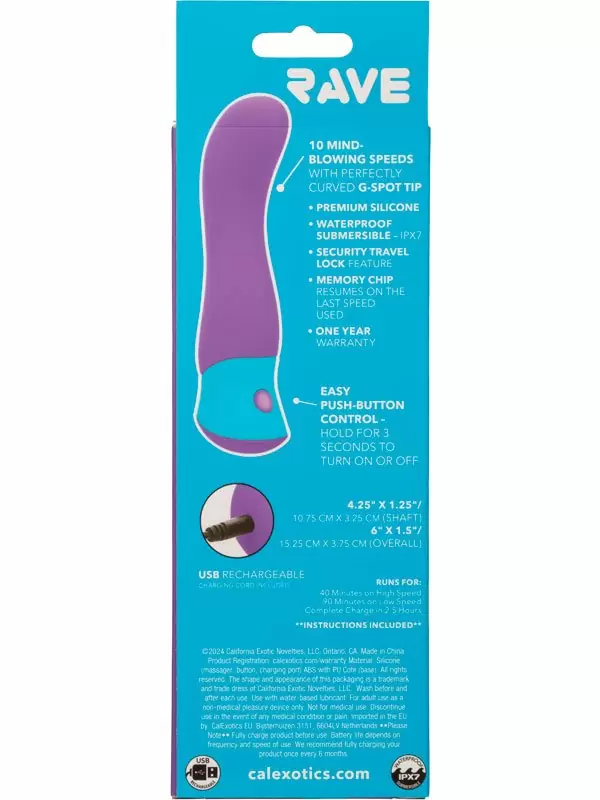 Яркий вибратор California Exotic Novelties Rave G-Vibe, для стимуляции зоны G, 12 режимов, 11 см, силикон