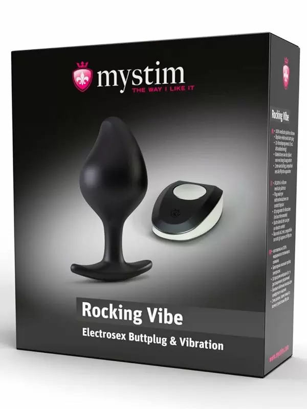 Анальная вибропробка Mystim Buttplug Rocking Vibe S, подключается к источнику электроимпульсов, 9,5 см, черный