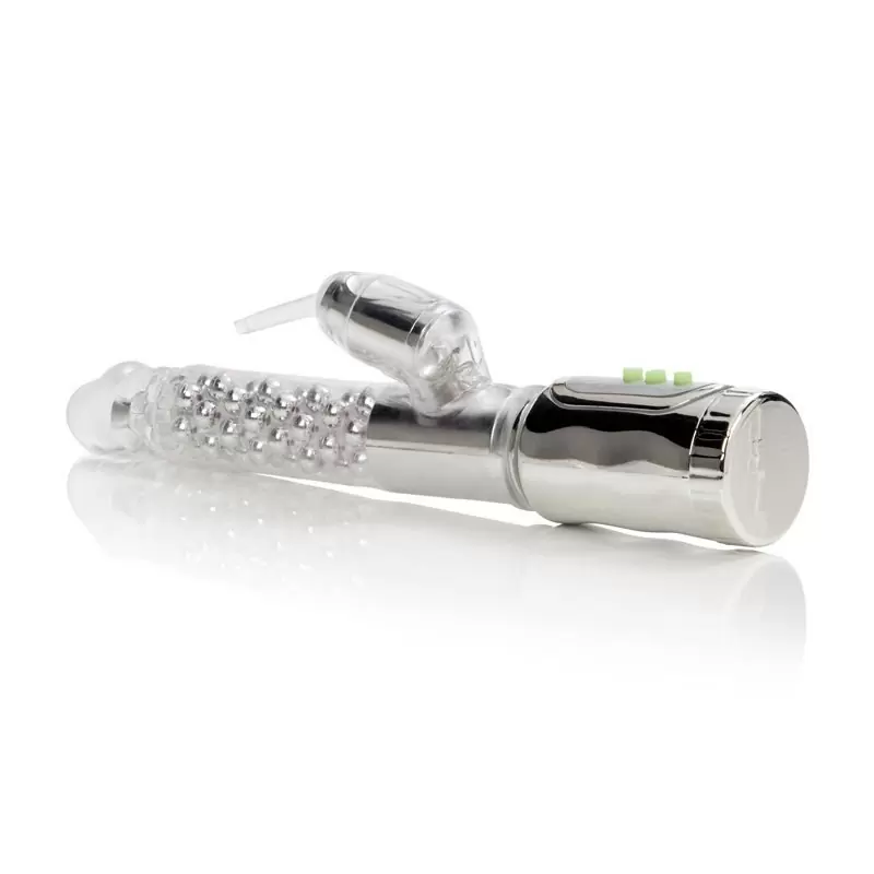 Вибромассажер Хай-Тек Extreme Pure Gold Dual Stim с ротацией – серебристый