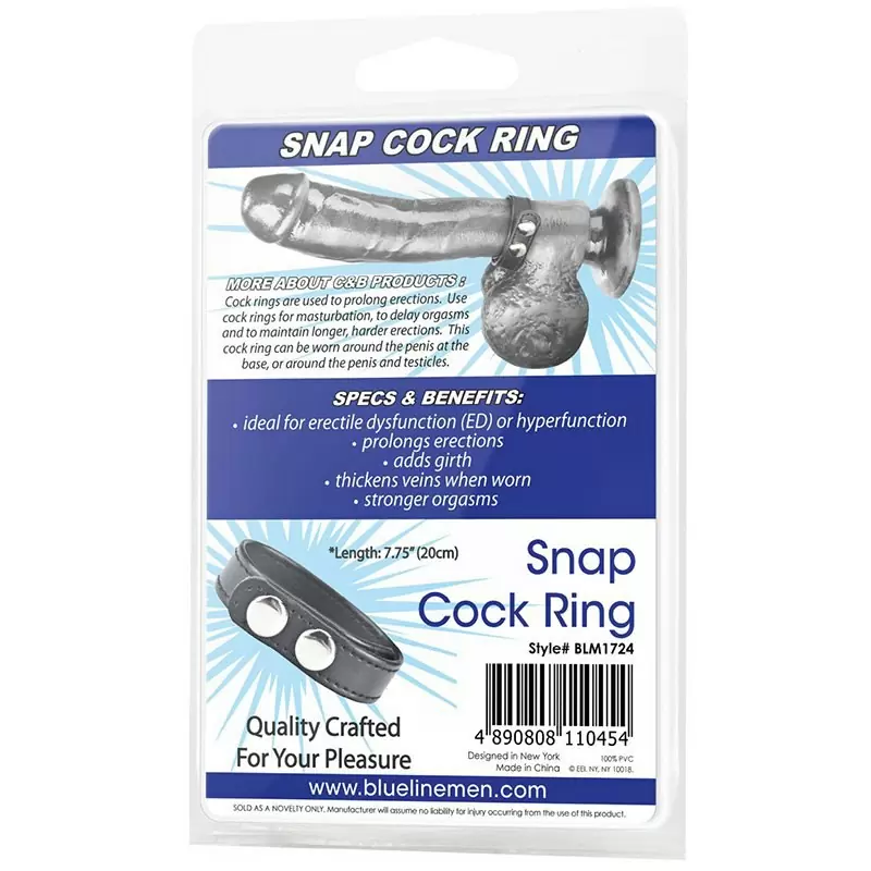 Кольцо на пенис из искусственной кожи Snap Cock Ring на заклепках – черный