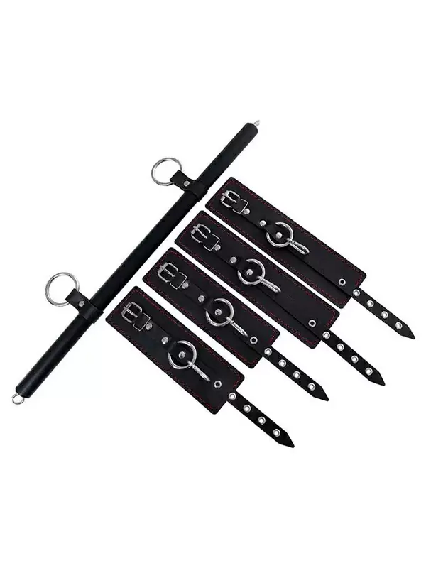 Комплект бондажный Pecado BDSM, 4 точки фиксации, распорка, наручники, оковы, натуральная кожа, черный