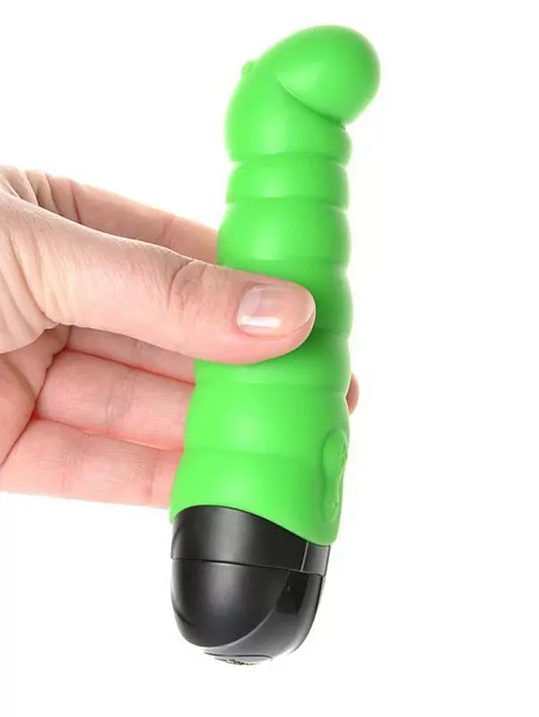 Ребристый вибратор Fun Factory Little Paul, с изогнутой головкой, 14 см, зеленый