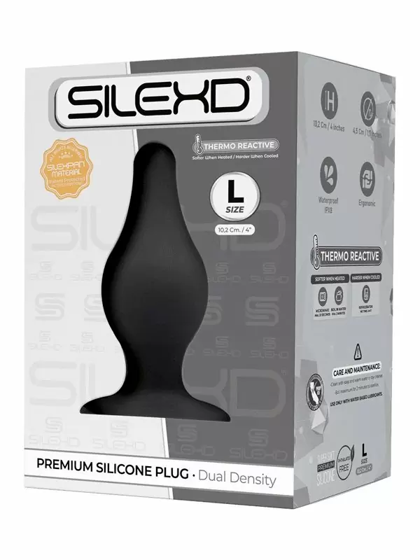 Термореактивная анальная пробка SILEXD Plug Model 2, с заострённым кончиком, 10,2 см, силикон, черный