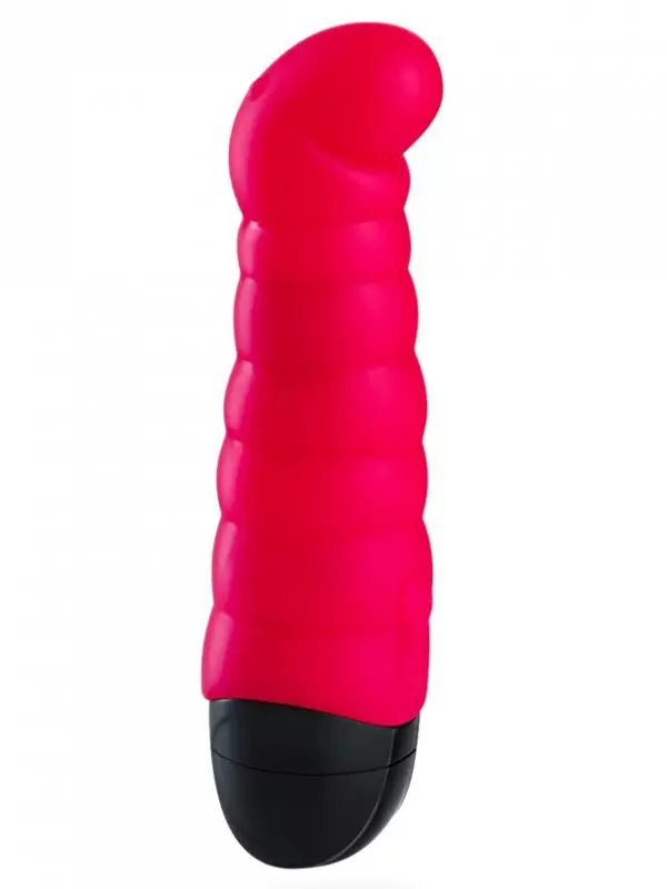 Ребристый вибратор Fun Factory Little Paul, с изогнутой головкой, 14 см, красный