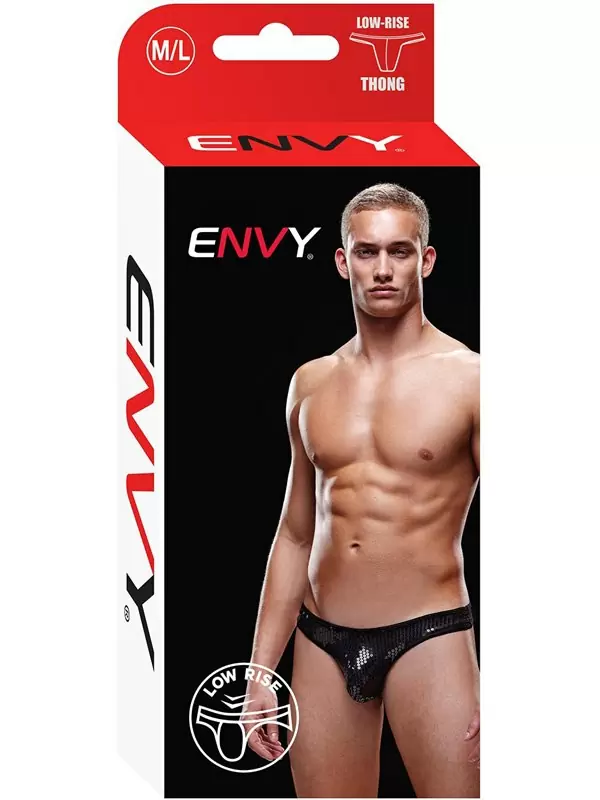 Блестящие черные тонги, трусы мужские - M/L