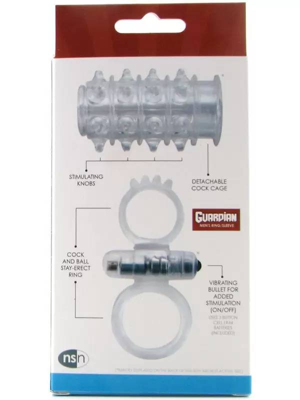 Эрекционное вибро-кольцо с петлей для мошонки Guardian - Clear