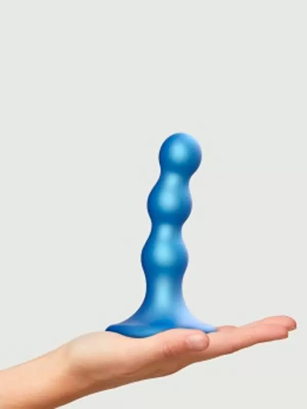 Гибкий фаллоимитатор Strap-On-Me Dildo Plug Balls, 13,8 см, 3 утолщения, синий металлик