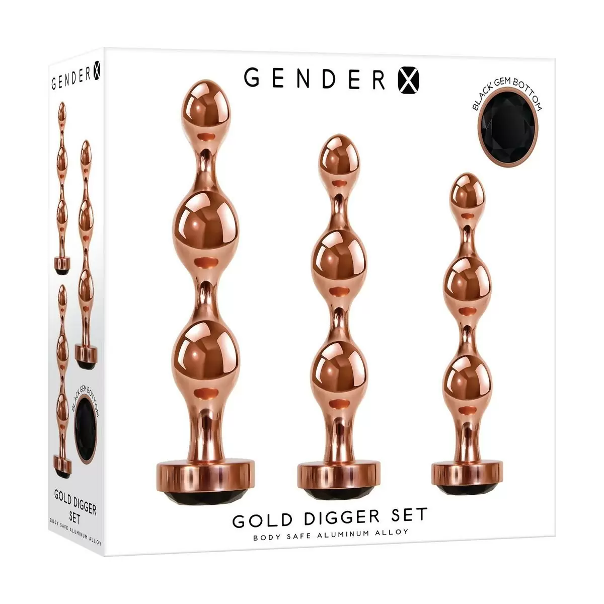 Набор анальных пробок Gender X Gold Digger Set, 3 размера, золотистые, металлические