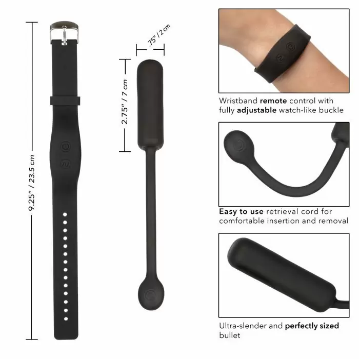 Вибропуля Wristband Remote Petite Bullet с пультом-браслетом - черный