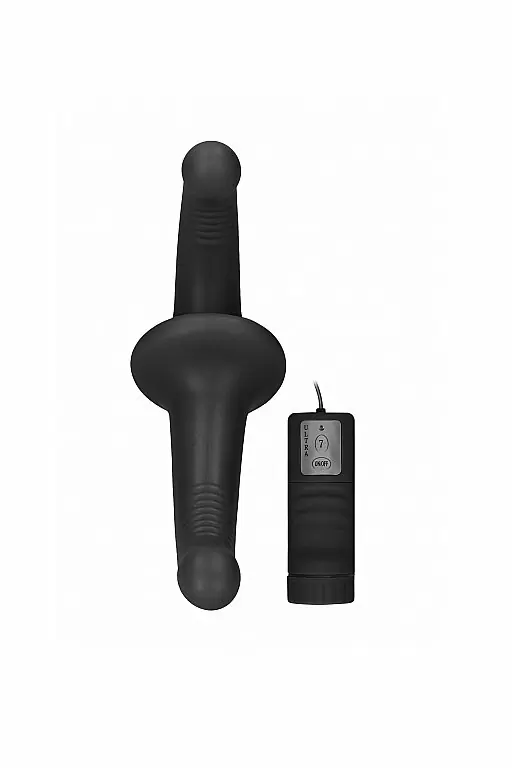 Безремневой вибрострапон Vibrating Silicone Strapless Strapon, с пультом Д/У, 10 режимов, черный