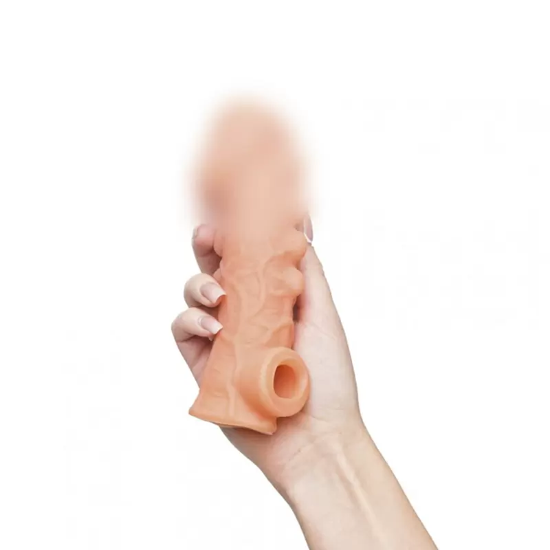 Реалистичная насадка на пенис с двумя рядами бугорков и отверстием для мошонки «Cock sleeve» (большая), Kokos