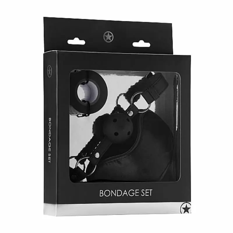 Набор для эротических игр из пвх: Маска на глаза, кляп, лента для свзыванияBondage Set - Black