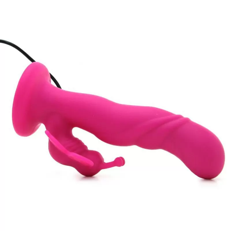 Вибратор Love Rider Butterfly Lovers с клиторальным стимулятором в форме бабочки – розовый