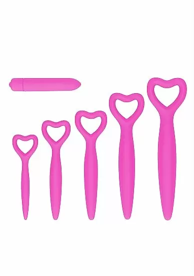 Набор розовых вагинальных расширителей с вибропулей Silicone Vaginal Dilator Set