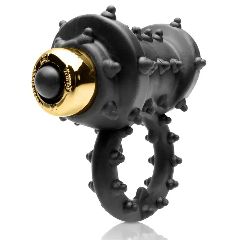 Эрекционное кольцо Gold Vibrating Cockring с вибрацией черное с золотом	