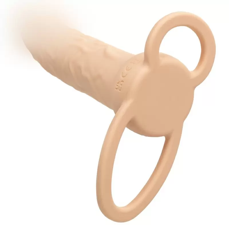 Реалистичная вибронасадка Performance Maxx Rechargeable Dual Penetrator, для двойного проникновения, 14 см, 10 режимов, светло-телесный