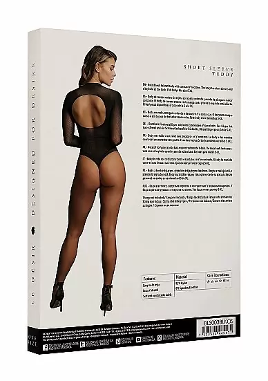 Чёрное боди с рукавами 3/4 и V-образным вырезом — размеры S-XL