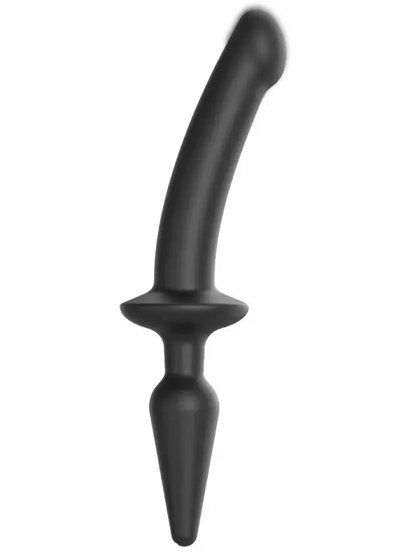 Реалистичный фаллоимитатор Strap-On-Me Switch Plug-In Semi-Realistic, двусторонний, с анальной пробкой, размер L, черный