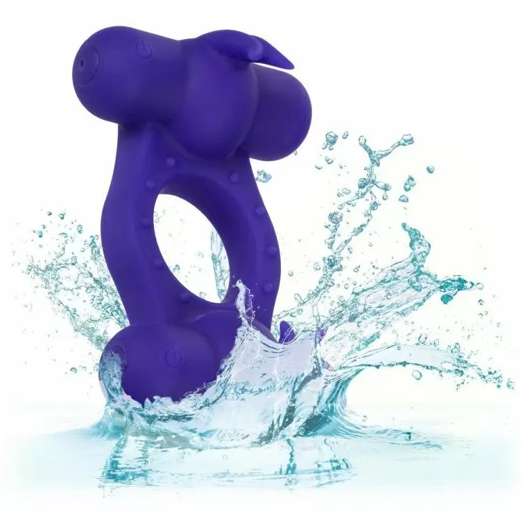 Перезаряжаемое эрекционное виброкольцо Silicone Rechargeable Triple Orgasm Enhancer, с двумя моторами, диаметр 3,25 см, фиолетовый