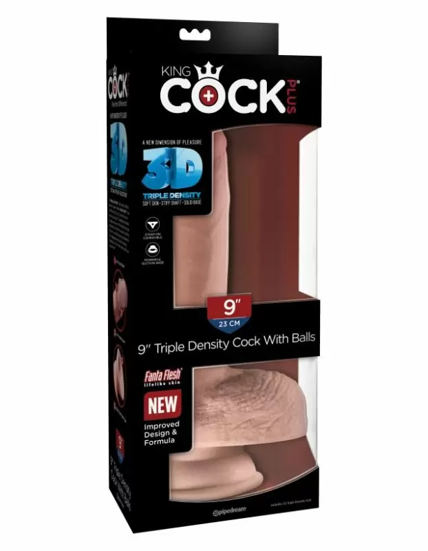 Реалистичный дилдо тройного покрытия с мошонкой и присоской King Cock Plus. 17,8 см