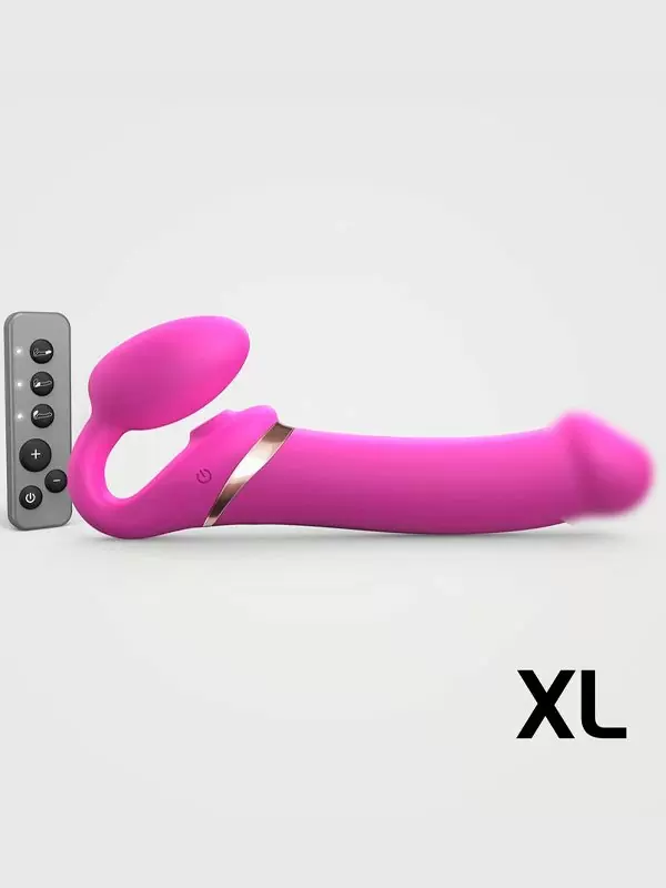 Анатомический страпон Strap-On-Me Multi Orgasm с 3 моторами, безремневой, размер XL, фуксия
