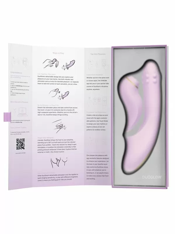 Модульный вибратор-кролик Svakom DuoGlow, 19,6 см, со съёмным клиторальным пульсатором, с функцией нагрева, лиловый