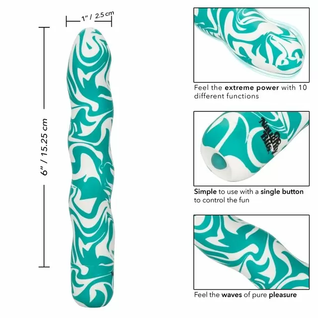 Рельефный вибратор NAUGHTY BITS SQUIGGLE DICK, 15,2 см, 10 режимов, зеленый с белым