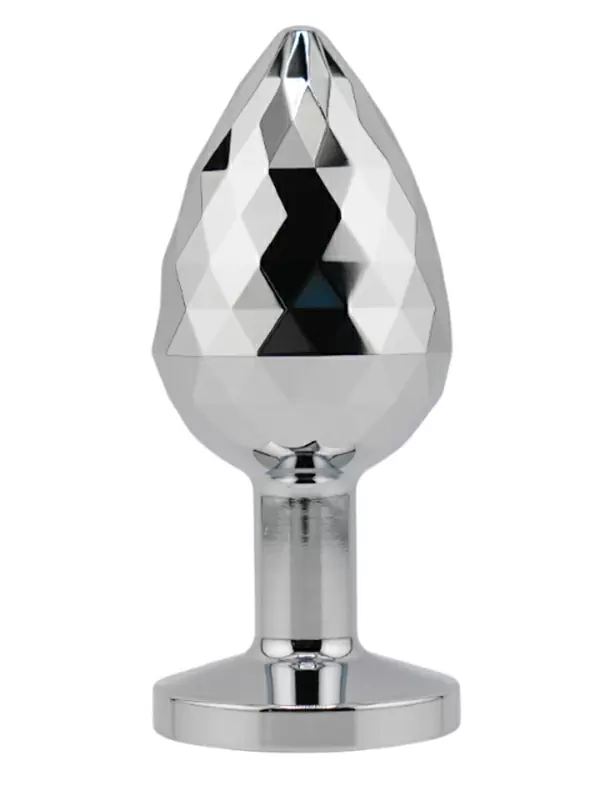 Алюминиевая текстурная анальная пробка с прозрачным кристаллом Medium