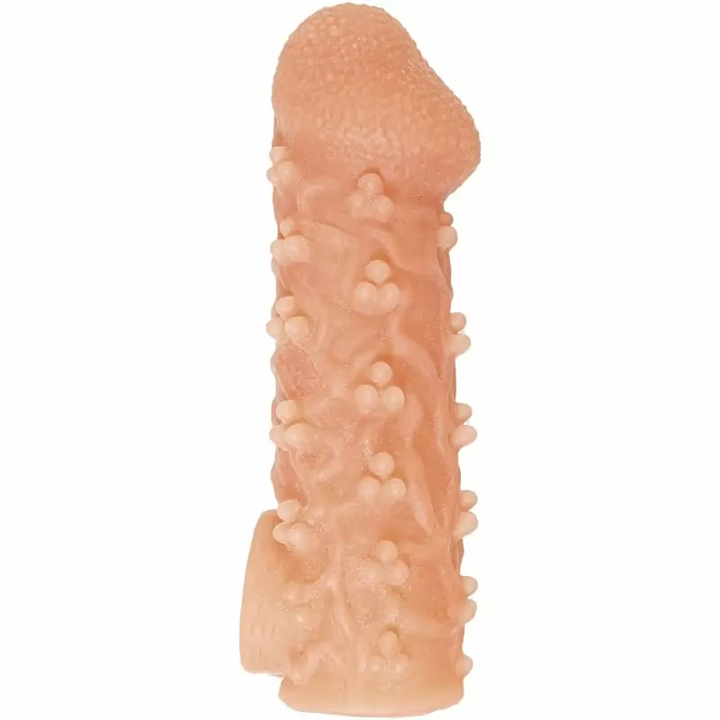 Реалистичная насадка на пенис с узором из мелких шариков и отверстием для мошонки «Cock sleeve» (средняя), Kokos