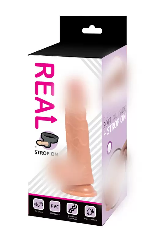 Реалистичный фаллоимитатор REAL с мошонкой на присоске и трусиками для страпона, dual PVC, 13,5x3,5