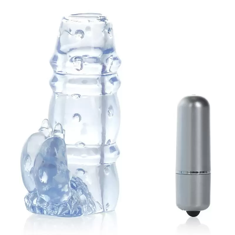 Насадка на пенис со стимулятором клитора 3-Way Double Dolphin – голубой