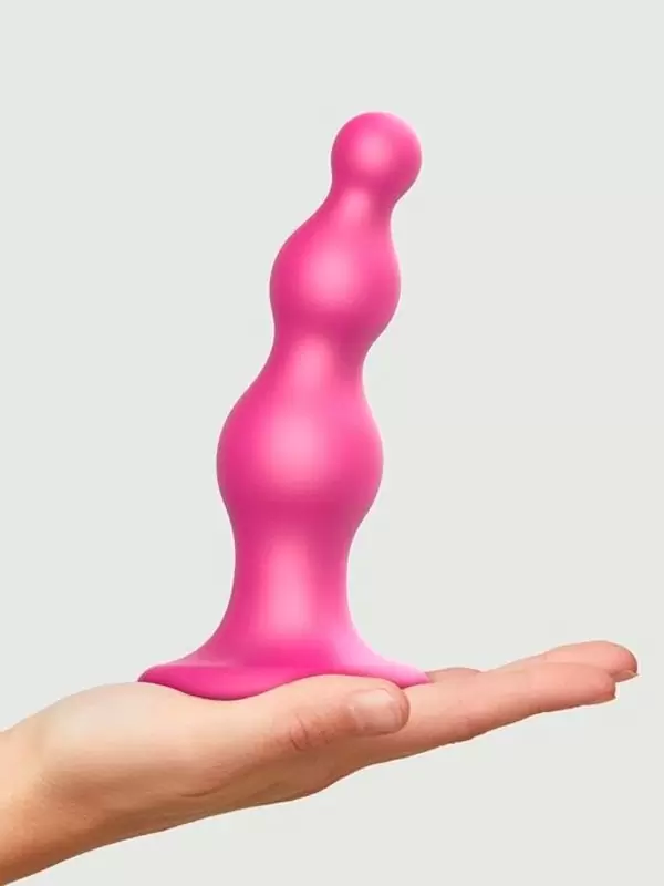 Гибкий фаллоимитатор Strap-On-Me Dildo Plug Beads Framboise, 15 см, 3 утолщения, розовый металлик