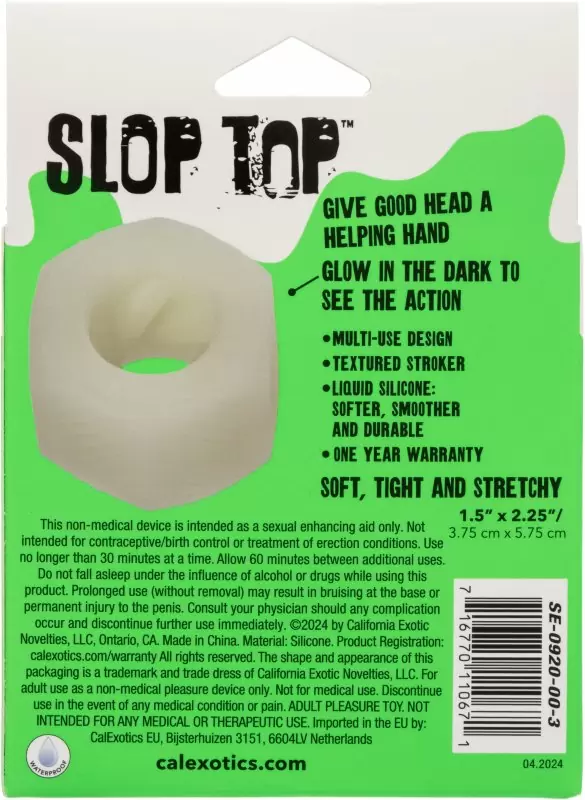 Эрекционное кольцо-бампер SLOP TOP NASTY LUV, диаметр 2,5 см, силикон, светящийся, белый