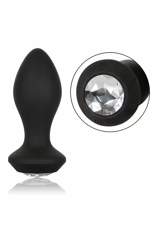 Анальная вибропробка California Power Gem, с белым кристаллом, 9,5 см, 10 режимов, силикон, черный