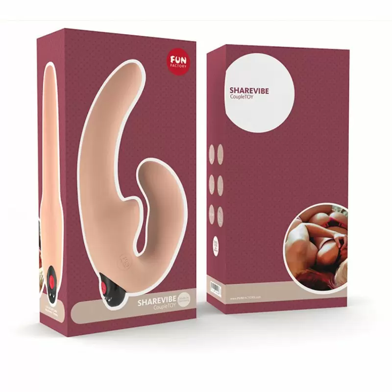 Анатомический страпон Fun Factory Sharevibe, безремневой, со съемной вибропулей, 22 см, бежевый