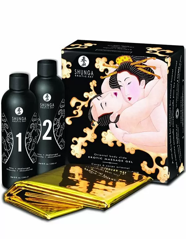 Набор для эротического массажа Shunga «Восточная схватка» Дыня-Манго – 2 х 225 мл