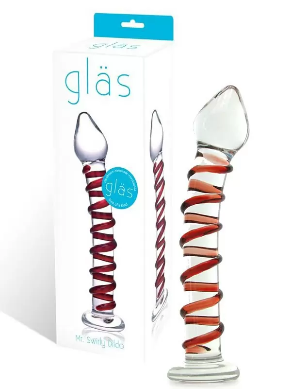 Фаллоимитатор из стекла Mr. Swirly с красной спиралью – прозрачный