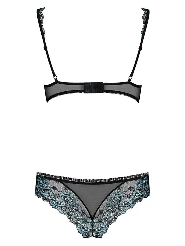 Черный полупрозрачный комплект с шикарным бирюзовым кружевом Amanta (Obsessive) – L/XL