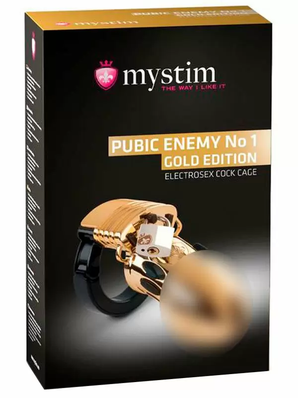 Пояс верности для мужчин Mystim Pubic Enemy No 1 с электропроводящей поверхностью, 8,2 см, золотой