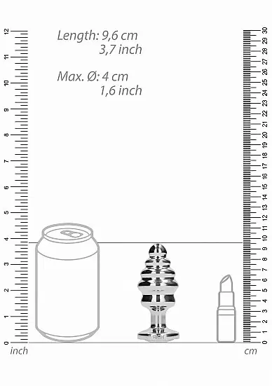 Ребристая серебряная анальная пробка с бриллиантовым кристаллом - 3,9см.
